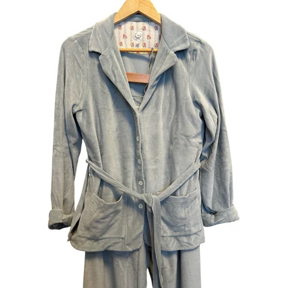 Lalide à Paris Claire Lounge Set Pajamas Size Medium Blue Terry Cloth Velour